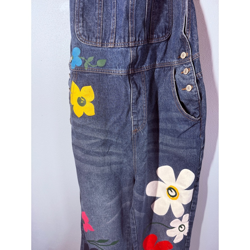 Misslook Womens Denim Overalls 3XL Painted Floral Wide Leg Boho Artsy Retro - Picture 6 of 15